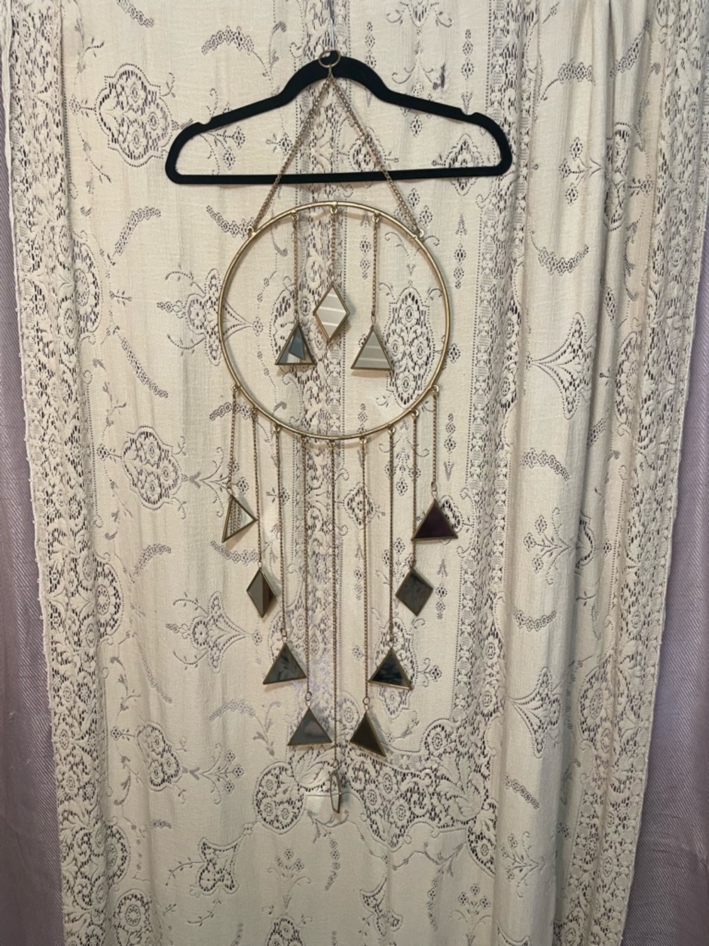 Gold Metal Hanging Dreamcatcher with Triangle Mirrors